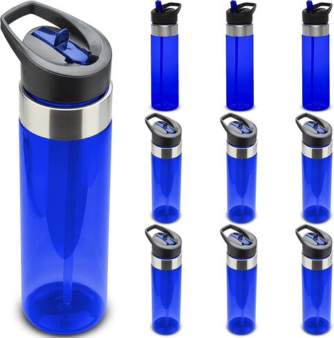 Custom Plastic Water Bottle 24 oz with Inside Straw - 10/50/100 Pack - Personalized Text - BPA Free, Screw-On Cap Flip Nozzle Mechanism - Slim Translucent Body - Eastman Tritan Copolyester - Charcoal in Saudi Arabia