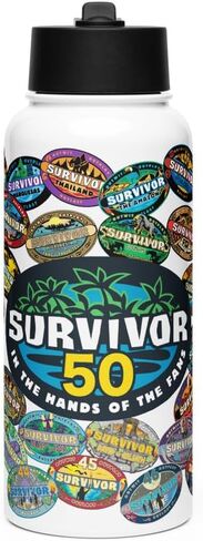 زجاجة مياه من الفولاذ المقاوم للصدأ من Survivor تحمل شعار 50 موسمًا - كوب من الفولاذ المقاوم للصدأ بسعة 32 أونصة مع شفاطة - معزول بفراغ مزدوج الجدران، مرخص رسميًا in Kuwait