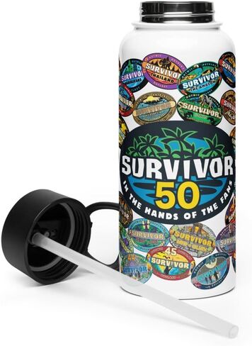 زجاجة مياه من الفولاذ المقاوم للصدأ من Survivor تحمل شعار 50 موسمًا - كوب من الفولاذ المقاوم للصدأ بسعة 32 أونصة مع شفاطة - معزول بفراغ مزدوج الجدران، مرخص رسميًا in Kuwait