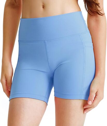 Girls 4'' Biker Shorts, High Waisted Stretchy Athletic Shorts, Workout Running Shorts for Kids and Teens in Kuwait