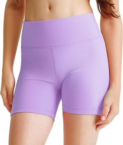 Girls 4'' Biker Shorts, High Waisted Stretchy Athletic Shorts, Workout Running Shorts for Kids and Teens in Kuwait