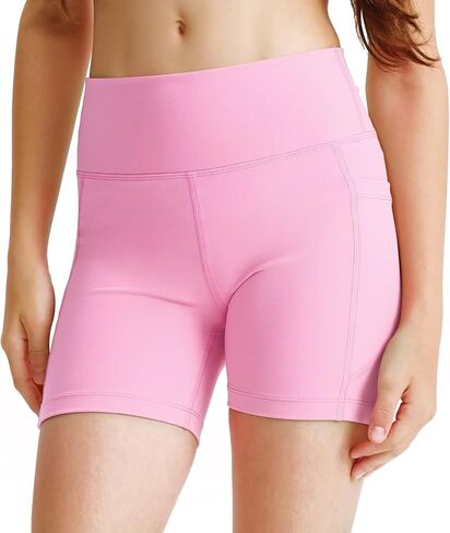 Girls 4'' Biker Shorts, High Waisted Stretchy Athletic Shorts, Workout Running Shorts for Kids and Teens in Kuwait