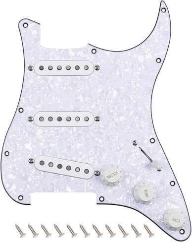 Banworks 4Ply Loaded SSS Pickguard Vintage Hot F '50s Tones مسبقة الأسلاك Strat Pickguard مع Alnico 5 بكرة ألياف SSS التقاطات ملف واحد للحاجز ستراتوكاستر ST JT/HBZC-02 لؤلؤة بيضاء in Kuwait