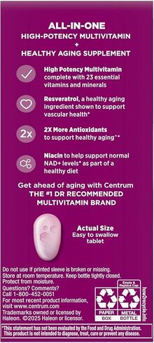 ​​​Centrum Age Defy for Women 35+ - High-Potency Multivitamin and Healthy Aging Supplement – Multivitamin with Resveratrol, and Niacin for NAD+ Level Support - Aluminum Bottle, 60 Tablets​ in Kuwait