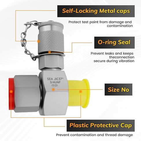 7Pcs Hydraulic Swivel Run Tees Connector Tester Coupling Set Replace for JIC37, Fit For Excavator Construction Machinery Hydraulic System in Kuwait