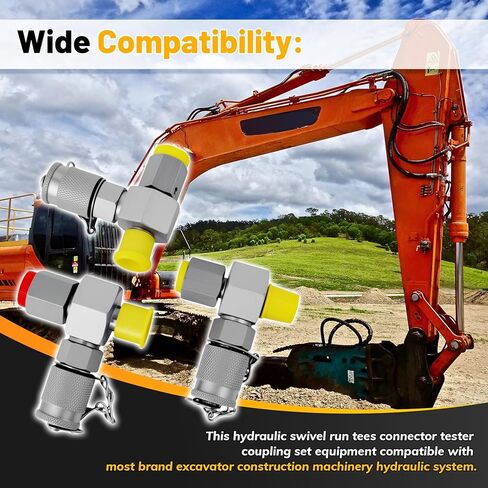 7Pcs Hydraulic Swivel Run Tees Connector Tester Coupling Set Replace for JIC37, Fit For Excavator Construction Machinery Hydraulic System in Kuwait