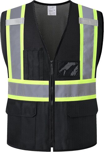 سترة أمان عاكسة للضوء للرجال والنساء، سترة Hi Vis مع جيوب، سترة عالية الوضوح، سترات شبكية تلبي معايير ANSI/ISEA (أسود-33، كبير) in Kuwait