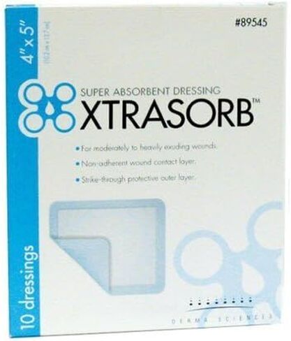 XTRASORB ملابس كلاسيكية فائقة الامتصاص، Xtrasort Nonadh Drs 4X5، (علبة واحدة، 10 لكل منها) من DERMASCIENCES in Kuwait