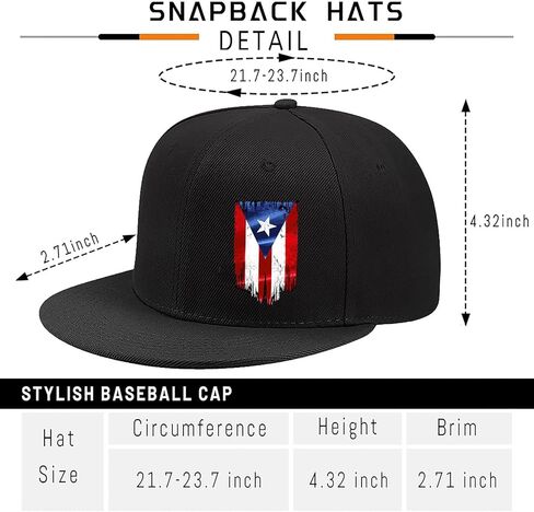 Snapback Hats for Men Puerto Rico Flag Hat Flat Bill Hats for Men Fitted Black Baseball Cap Mens in Saudi Arabia