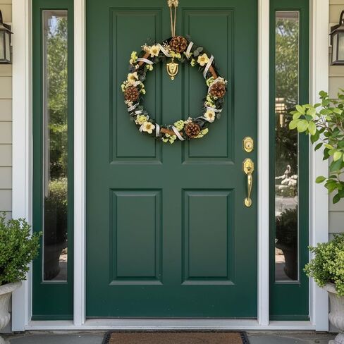 14 Inch Front Door Wreath - Natural Anemone Eucalyptus Wreath with Rattan Base, Eucalyptus & Myosotis Design for Thanksgiving,Christmas,Wedding and Party Decor(EucalyptusGarden) in Saudi Arabia