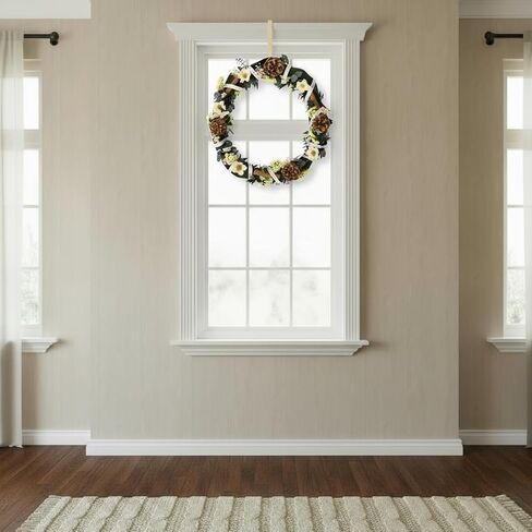 14 Inch Front Door Wreath - Natural Anemone Eucalyptus Wreath with Rattan Base, Eucalyptus & Myosotis Design for Thanksgiving,Christmas,Wedding and Party Decor(EucalyptusGarden) in Saudi Arabia