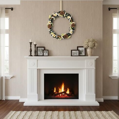 14 Inch Front Door Wreath - Natural Anemone Eucalyptus Wreath with Rattan Base, Eucalyptus & Myosotis Design for Thanksgiving,Christmas,Wedding and Party Decor(EucalyptusGarden) in Saudi Arabia
