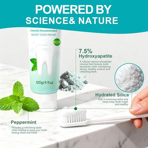 Fluoride Free Nano Hydroxyapatite Toothpaste: 2 Packs Natural Whitening & Remineralizing for Sensitive Teeth & Enamel Protection - Gentle Mint Flavor - 8.46 fl.oz in Kuwait