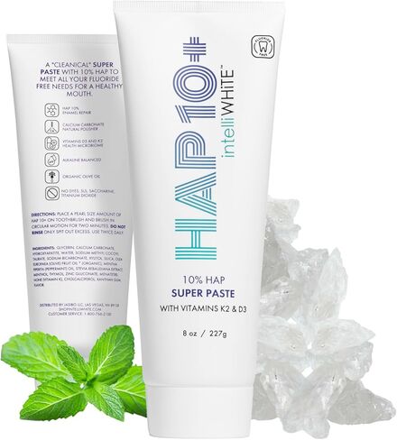 intelliWHiTE HAP10+ Super Paste Vitamin D3 & K2 – 10% Hydroxyapatite Toothpaste for Remineralization & Sensitive Teeth Tested 90% Stain Removal – Fluoride-Free – 8 fl oz Super Size – Made in USA in Saudi Arabia
