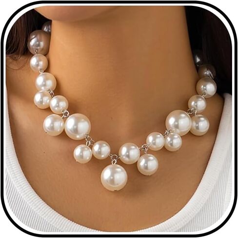 Chunky Pearl Necklaces for Women Statement Necklace for Women Dainty Exaggerated Pearl Choker Necklaces Bride Wedding Prom Jewelry Gifts in Saudi Arabia