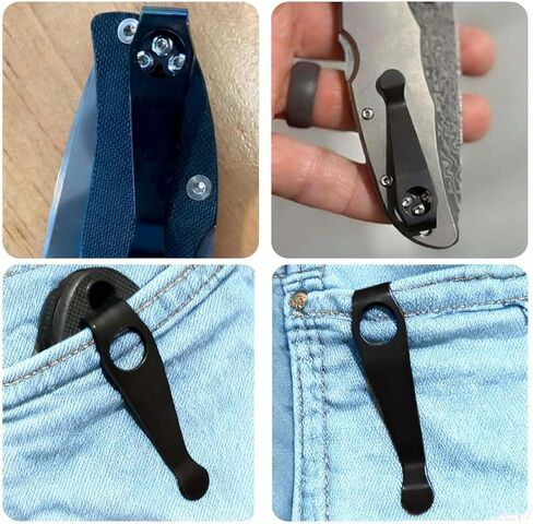 4 عبوات من مشبك جيب للحمل العميق من التيتانيوم متوافق مع Spyderco C81 C10 C11، Para 3، Paramilitary 2 والمزيد من نماذج السكاكين - 2.09 بوصة تصميم أسود ثلاثي الفتحات مع 6 قطع براغي in Kuwait