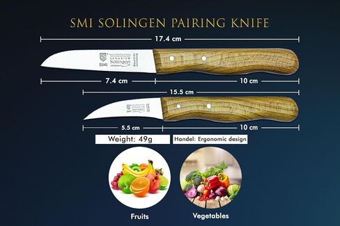 سكين منقار الطيور SMI Solingen مجموعة سكاكين التقشير الألمانية بمقبض خشبي وسكين تقشير للفواكه والخضروات سكين مستقيم ومنحنٍ من الفولاذ المقاوم للصدأ شفرة حادة، غير آمنة للاستخدام في غسالة الأطباق in Kuwait