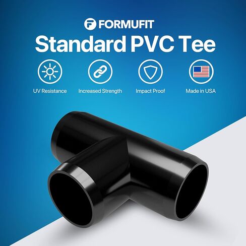 FORMUFIT 3/4" Tee Furniture Grade PVC Fitting in Black, Made in USA, UV-Resistant, Impact-Proof, 1.050" Actual Socket Diameter (Pack of 8) - F034TEE-BK-8 in Saudi Arabia