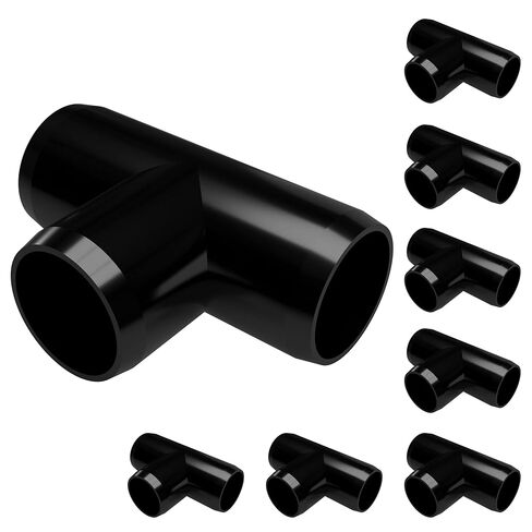FORMUFIT 3/4" Tee Furniture Grade PVC Fitting in Black, Made in USA, UV-Resistant, Impact-Proof, 1.050" Actual Socket Diameter (Pack of 8) - F034TEE-BK-8 in Saudi Arabia