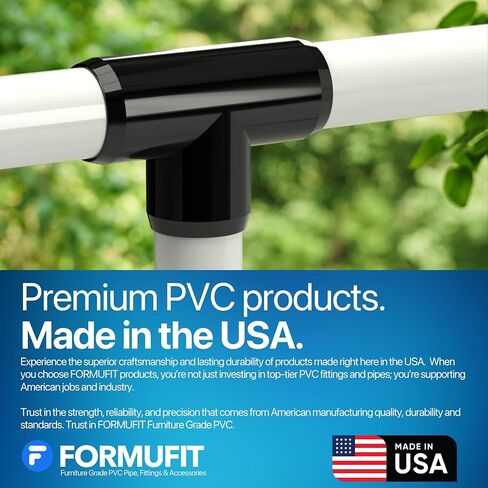 FORMUFIT 3/4" Tee Furniture Grade PVC Fitting in Black, Made in USA, UV-Resistant, Impact-Proof, 1.050" Actual Socket Diameter (Pack of 8) - F034TEE-BK-8 in Saudi Arabia