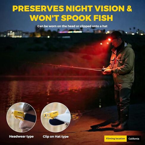 Ultra-Light (1.16oz) LED Clip on Hat Light with Motion Sensor - USB-C Rechargeable Cap Light, 5 Modes with Red Light, IPX6 Waterproof Headlamp for Fishing Hands-Free Clip-on Light(Black) in Saudi Arabia