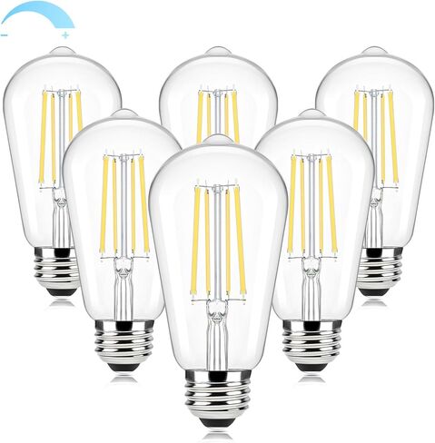 Brightever 6-Pack Dimmable LED لمبات الإضاءة 60W يعادل، لمبات إضاءة Edison خمر، 2700K أبيض دافئ ST58 7W LED لمبة فائقة السطوع 850LM، 90+CRI، مصابيح خيوط زخرفية عتيقة من الزجاج الشفاف in Kuwait