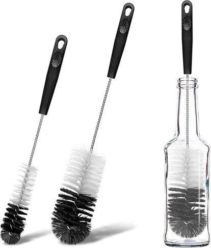 2 Pcs Bottle Brushes Set, Long Thin Flexible Bendable Flexible Cleaner for Narrow Neck Bottles, Water/Wine/Beer/Baby Bottles, Pipes, Tubes, Hoses, Teapots - Bendable & Dishwasher Safe in Kuwait