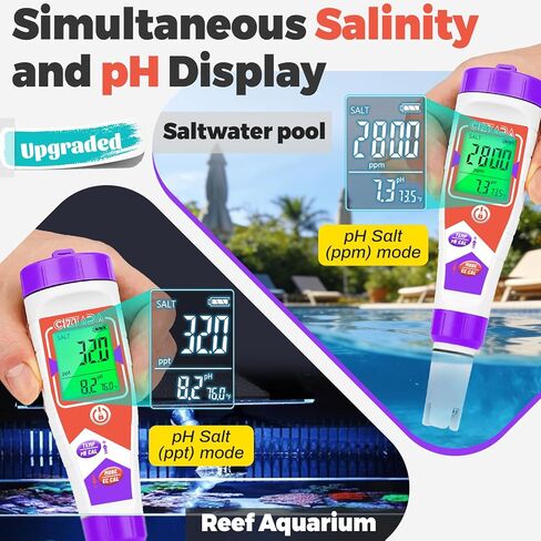 Digital Salinity Tester for Salt Water - Aquarium Salinity Meter with ATC, IP67 Waterproof, 0-200 PPT Large Range Multi-Parameter Tester for Seawater, Fish Tank, Hydroponics in Saudi Arabia