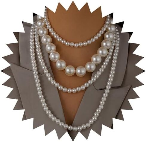 Layered Pearl Necklaces for Women Big Pearl Long Chain Necklace Dainty Faux Pearl Necklaces Statement Sweater Strand Chain Jewelry in Saudi Arabia