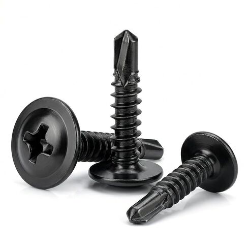 100pcs Self-Drilling Screws #8 x 3/4" Modified Truss Head, Black Zinc Carbon Steel Phillips Drive Wafer Head Sheet Metal Screws, Self Tapping TEK Screws for Wood and Metal in Kuwait