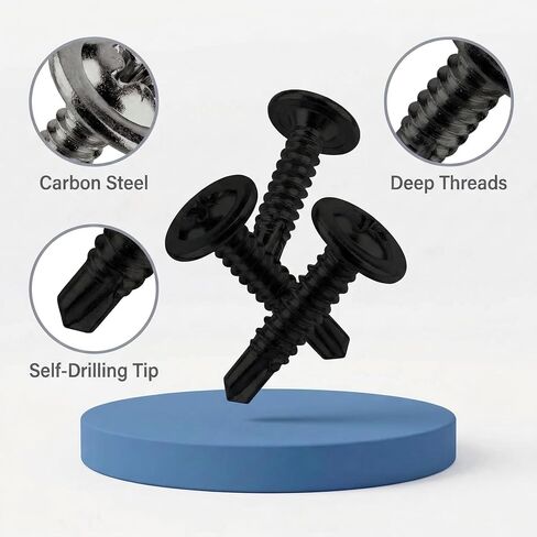 100pcs Self-Drilling Screws #8 x 3/4" Modified Truss Head, Black Zinc Carbon Steel Phillips Drive Wafer Head Sheet Metal Screws, Self Tapping TEK Screws for Wood and Metal in Kuwait