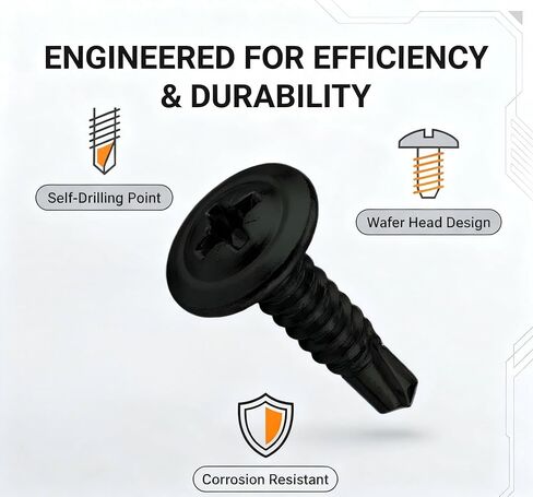 100pcs Self-Drilling Screws #8 x 3/4" Modified Truss Head, Black Zinc Carbon Steel Phillips Drive Wafer Head Sheet Metal Screws, Self Tapping TEK Screws for Wood and Metal in Kuwait