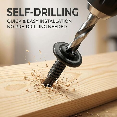 100pcs Self-Drilling Screws #8 x 3/4" Modified Truss Head, Black Zinc Carbon Steel Phillips Drive Wafer Head Sheet Metal Screws, Self Tapping TEK Screws for Wood and Metal in Kuwait