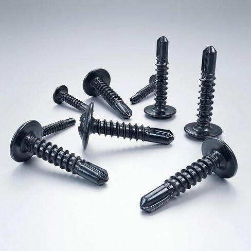 100pcs Self-Drilling Screws #8 x 3/4" Modified Truss Head, Black Zinc Carbon Steel Phillips Drive Wafer Head Sheet Metal Screws, Self Tapping TEK Screws for Wood and Metal in Kuwait