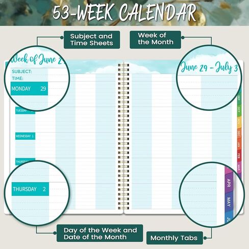 Planner 2023-2024 - July 2023-June 2024, 2023-2024 Academic Weekly & Monthly Planner with Tabs, 6.4" x 8.5", Hardcover with Back Pocket + Thick Paper + Twin-Wire Binding - Green in Saudi Arabia