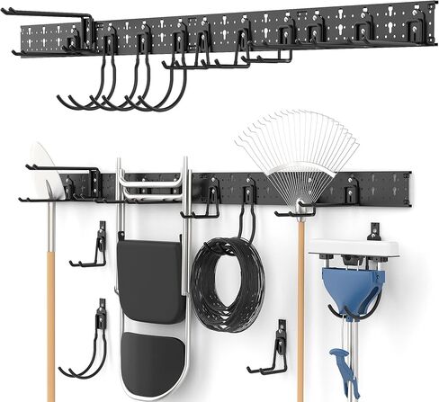 Ultrawall Garage Storage Organization, Versatile Storage Hooks Garden Tool Organizer Wall Mount, 48 Inch Yard Tool Organizer Hangers for Shovels, Rakes, Ladders, 15pcs Black in Saudi Arabia
