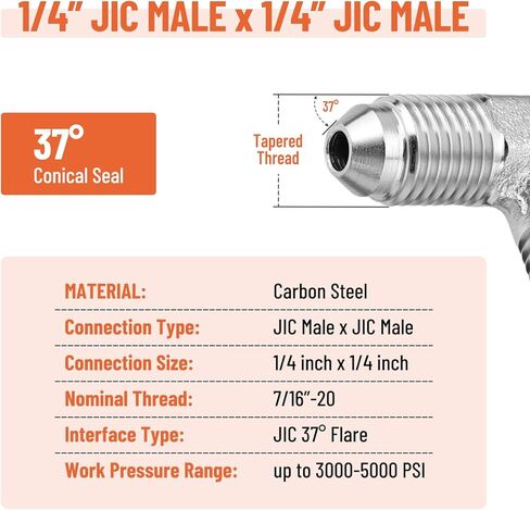 5 عبوات كوع 90 درجة JIC 37 درجة تركيبات هيدروليكية: 1/4 بوصة JIC ذكر x 1/4 بوصة JIC ذكر، مع غطاء حماية محول تجعيد خرطوم هيدروليكي in Kuwait