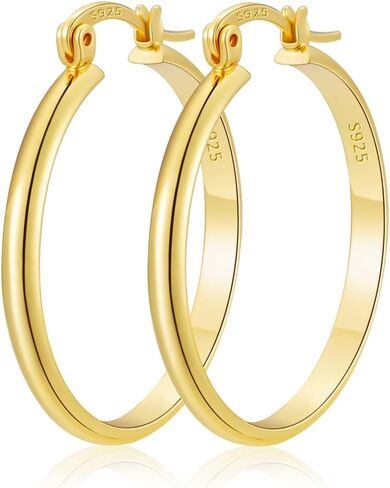 Apsvo Hoop Earrings for Women, 5mm Wide 14K Gold Plated/Silver Hoop Earring Hypoallergenic 925 Sterling Silver Earrings Lightweight Large Earrings for Women in Saudi Arabia