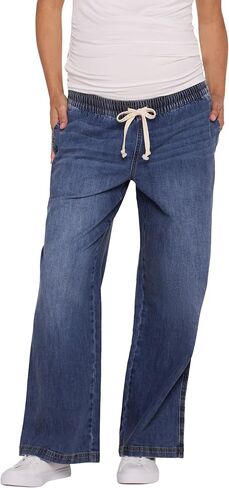 Motherhood Maternity Womens Under The Belly Tie Waist Wide Leg Pregnancy Denim Pants in Saudi Arabia