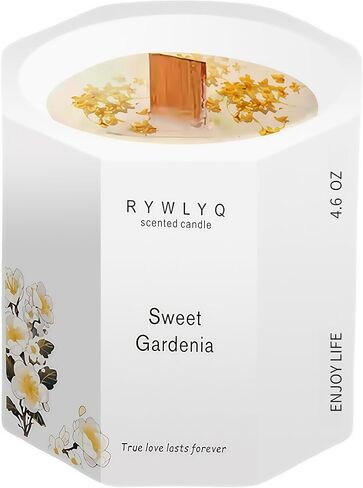 شمعة معطرة، شمعة شمع الصويا الطبيعي، شمعة طقطقة فتيل الخشب، ديكور المنزل وهدية العلاج العطري للاسترخاء للنساء والرجال، أبيض، (غاردينيا) in Kuwait