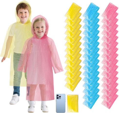 twoworld 180 Kid Rain Ponchos Bulk Disposable for Kids,Emergency Rain Ponchos for Girls Boys Travelling Camping Hiking in Kuwait