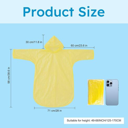 twoworld 180 Kid Rain Ponchos Bulk Disposable for Kids,Emergency Rain Ponchos for Girls Boys Travelling Camping Hiking in Kuwait