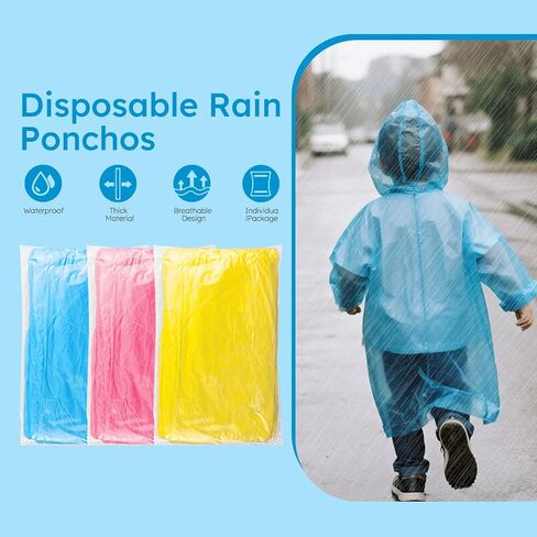 twoworld 180 Kid Rain Ponchos Bulk Disposable for Kids,Emergency Rain Ponchos for Girls Boys Travelling Camping Hiking in Kuwait