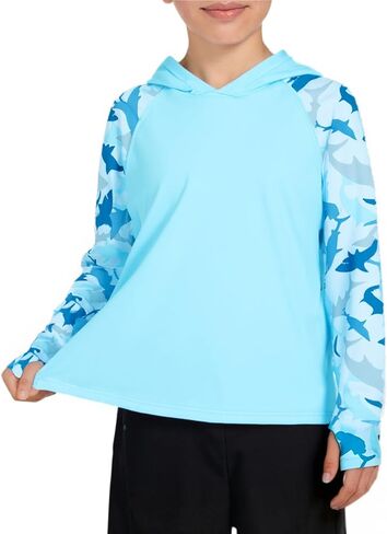 Boys Rash Guard Long Sleeve Hooded Swim Shirt Kids UPF 50+ Sun Protection Fishing Shirts Hoodie with Thumb Hole in Saudi Arabia