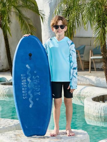 Boys Rash Guard Long Sleeve Hooded Swim Shirt Kids UPF 50+ Sun Protection Fishing Shirts Hoodie with Thumb Hole in Saudi Arabia