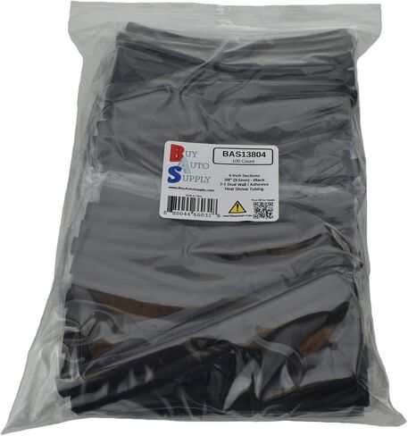 اشترِ Auto Supply # BAS13804 (25 قطعة) أسود 3:1 أنبوب انكماش حراري مزدوج الجدار مبطن بمادة لاصقة، درجة السيارات والبحرية - الحجم: I.D 3/8 بوصة (9.5 مم) - أقسام 6 بوصة in Kuwait