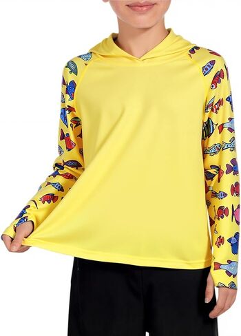 Boys Rash Guard Long Sleeve Hooded Swim Shirt Kids UPF 50+ Sun Protection Fishing Shirts Hoodie with Thumb Hole in Saudi Arabia