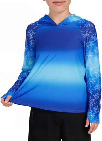Boys Rash Guard Long Sleeve Hooded Swim Shirt Kids UPF 50+ Sun Protection Fishing Shirts Hoodie with Thumb Hole in Saudi Arabia
