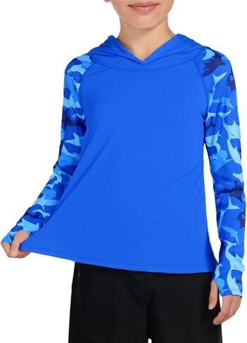 Boys Rash Guard Long Sleeve Hooded Swim Shirt Kids UPF 50+ Sun Protection Fishing Shirts Hoodie with Thumb Hole in Saudi Arabia