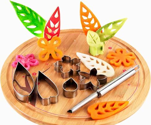 7-Piece Stainless Steel Fruit & Vegetable Carving Set – Floral & Leaf Cut-Out Tools with Punch Knife for Kitchen Art, Garnishing, Party Platters in Kuwait